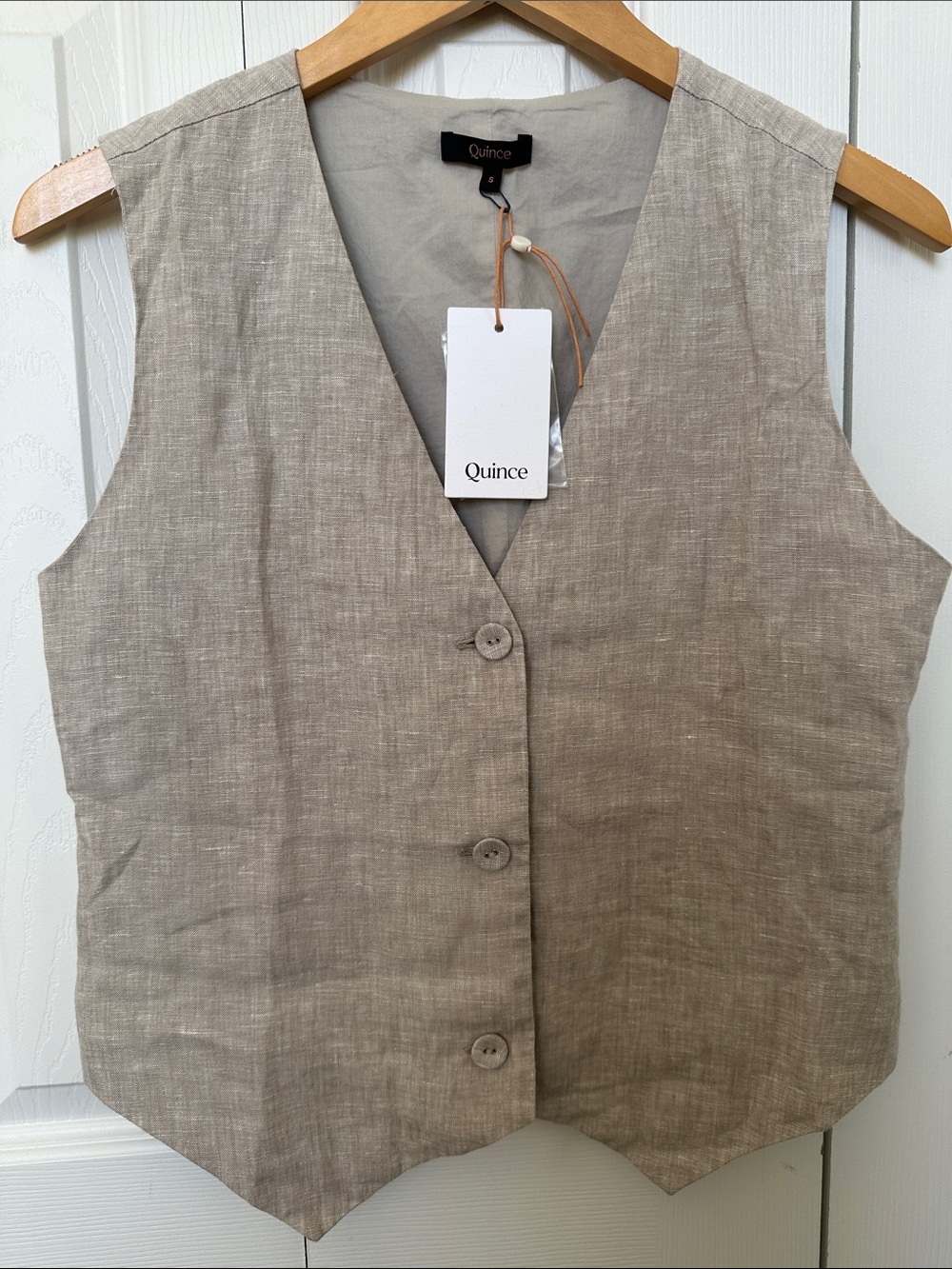 Quince 100% European Linen Vest Size S, Color Beige (Flax) - Picture 2 of 6